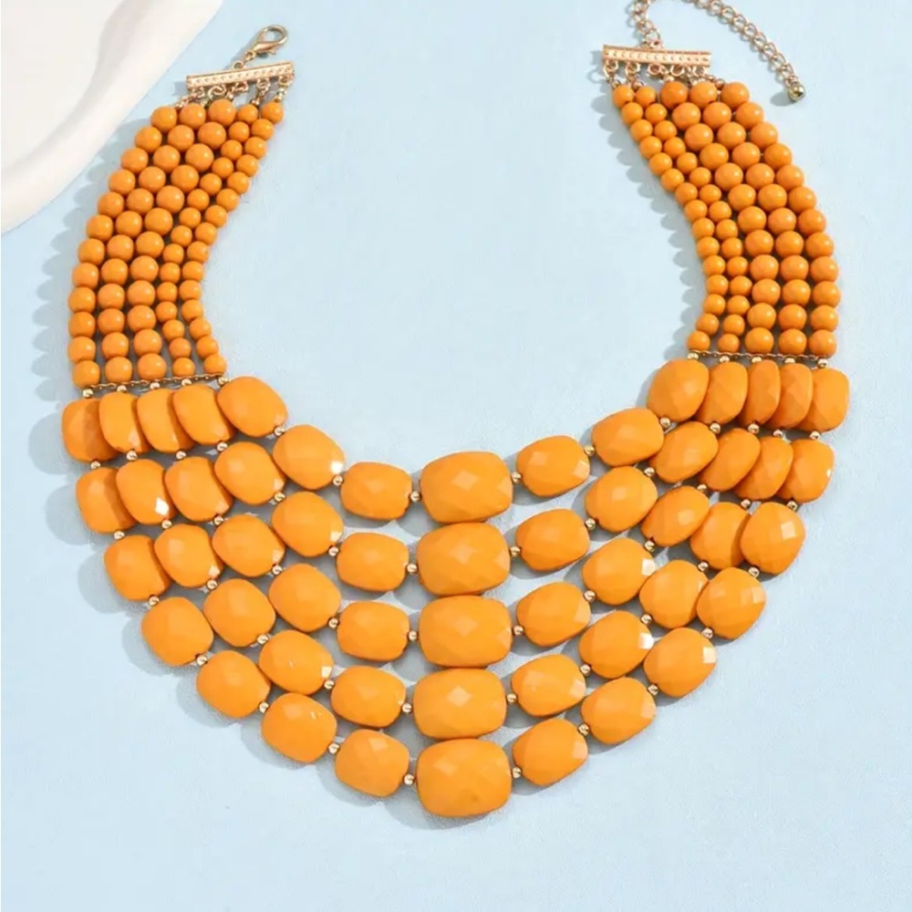 Mustard Acrylic Beaded Necklace - Picture 2 of 3